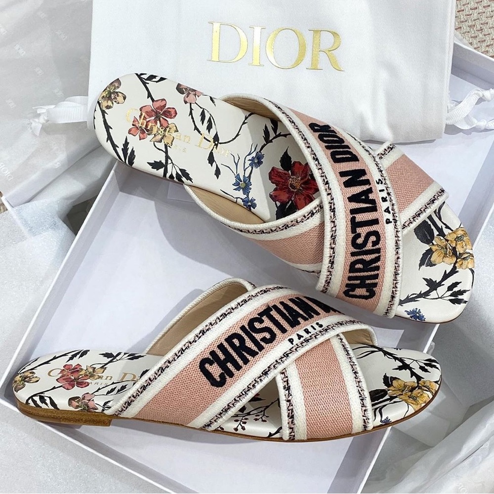 Dior Rose Mutabilis Dway Criss Cross Slide Sandals